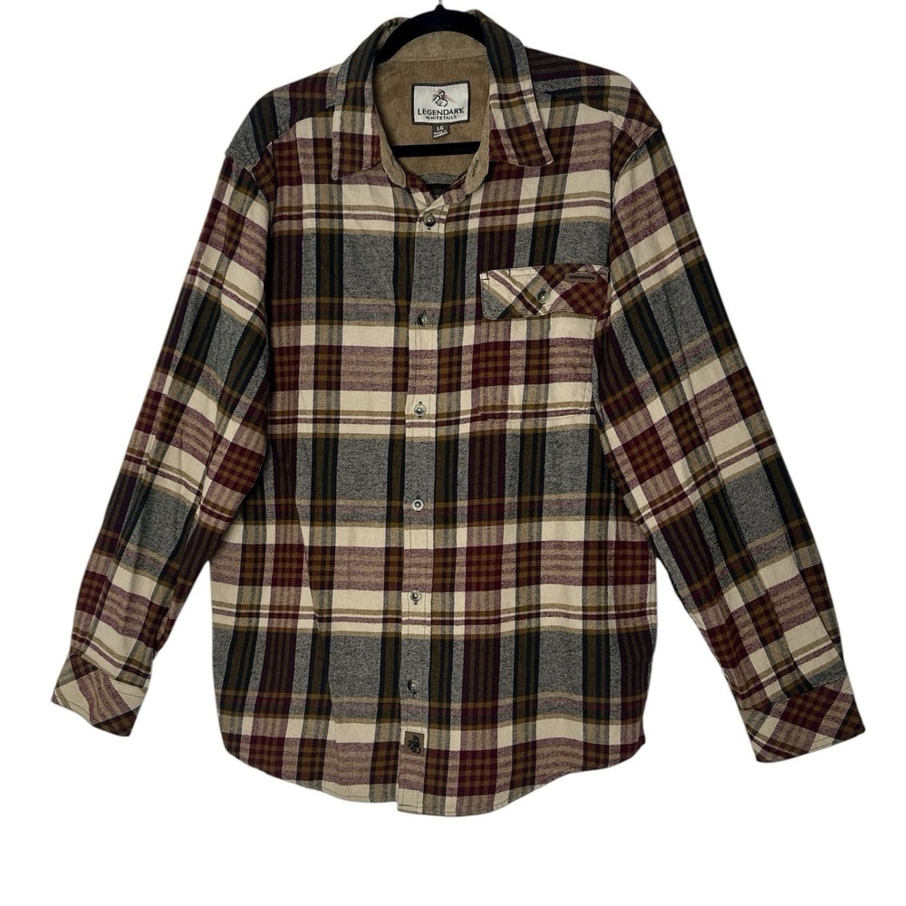 Legendary Whitetails Shirt Mens Large Flannel Button Up Buck Camp‎ Corduroy Trim
